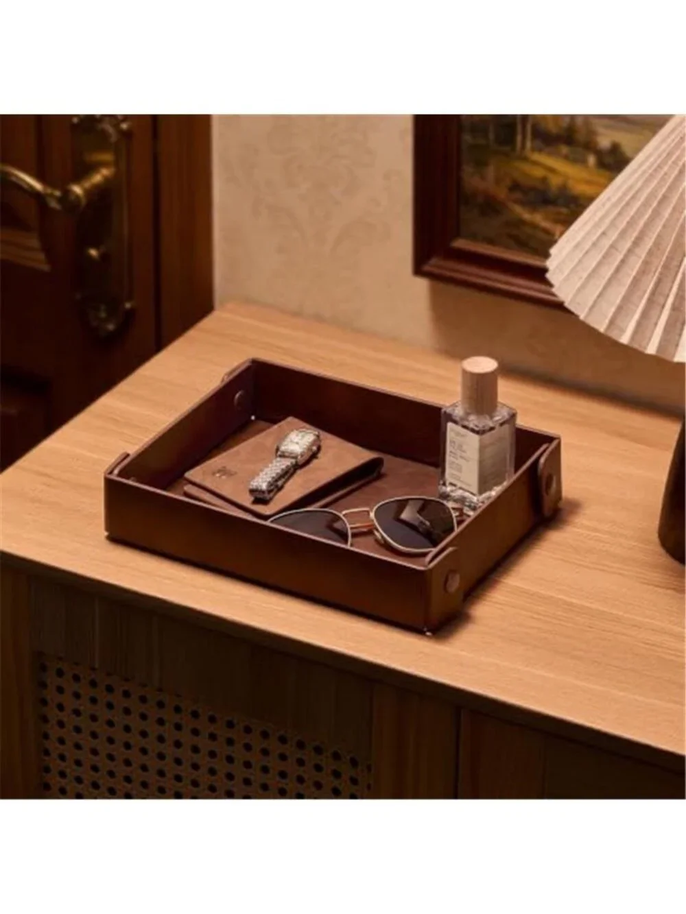 Valet Tray Organizer, Faux Leather Key Storage Tray